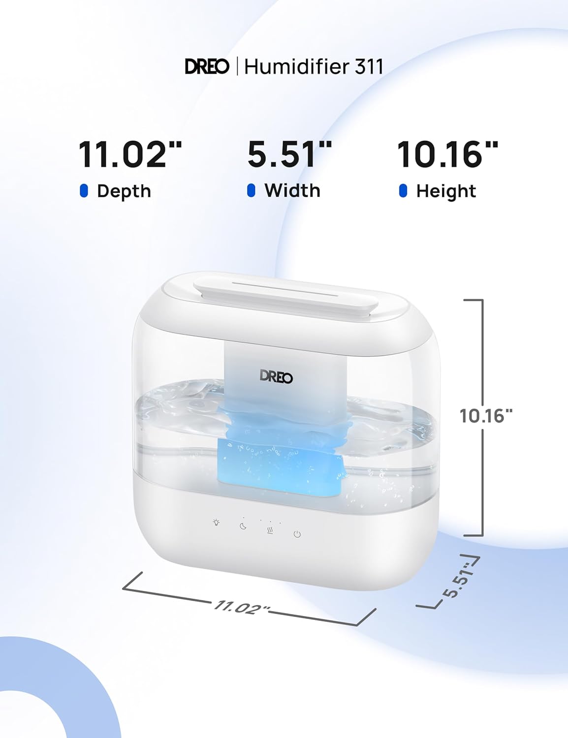 Dreo Humidifiers for Bedroom, 4L Top Fill for Large Room, 36H Runtime,