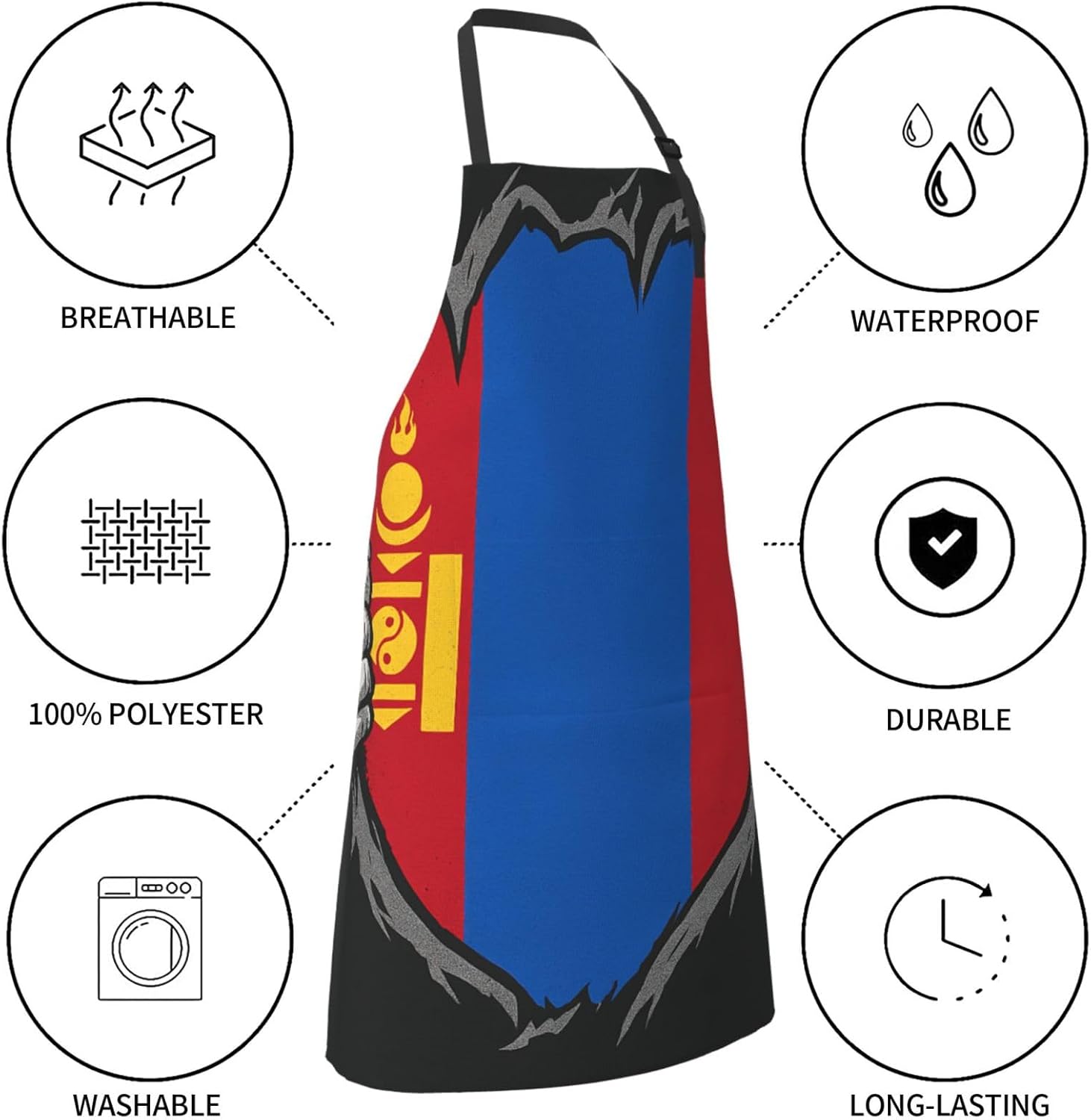 YANYU Mongolian Flag Print 28x33 In Kitchen Apron Stylish Chef Apron w