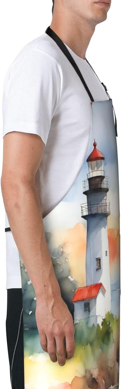 Lighthouse print Waterproof apron with pocket adjustable cooking apron for adult kitchen bibs to bake