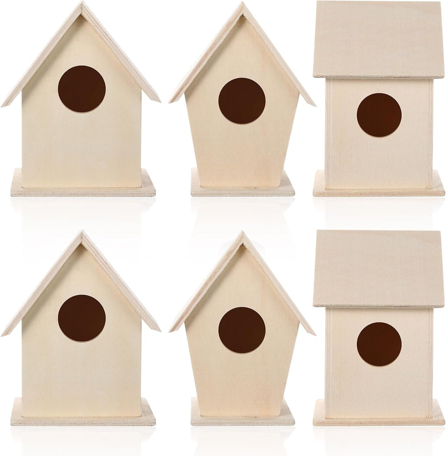 Jetec 6 Pieces Bird House Craft Wooden Birdhouse Kit Build and Paint Birdhouses Unfinished Bird Houses Wooden Arts for Summer Arts and Craft Projects 3 Sizes