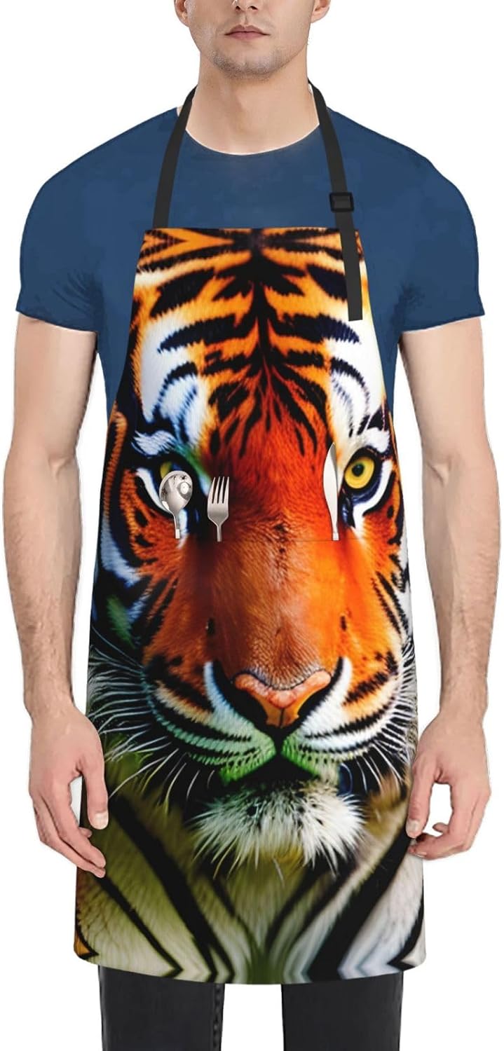 Tiger Stripes Orange Pattern print Waterproof chef's apron with pocket apron for kitchen cooking baking barbecue and gardening