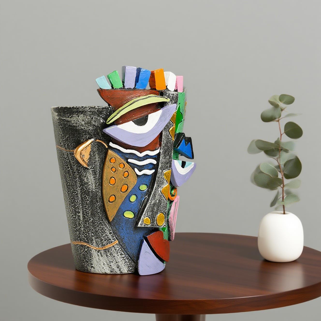 Abstract Face Planter Pot, Picasso Head Vase for Home Decor, Flowers Pot for Garden and Backyard (Gray Face)