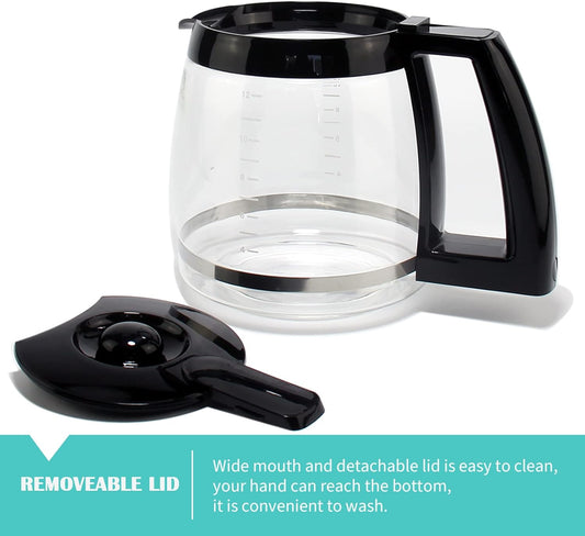 12-Cup Replacement Glass Coffee Carafe for Cuisinart Coffee Maker Models DCC-1200, DCC-1100BK, DCC-2650, CHW-12, CHW-12P1, DGB-550BK, DGB-550BK1, DGB-625BC, DGB-700BC, and SS-12 | Part# DCC-1200PRC