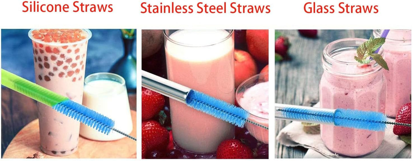 2 Pack Straw Cleaner Brush, Reusable Metal Handles Straw Cleaner Brush Extra Long for Stanley Mug 40, 30, 20 oz, 10mm Wide for Sippy Cup, Water Bottle and Tubes (Clear+Clear)