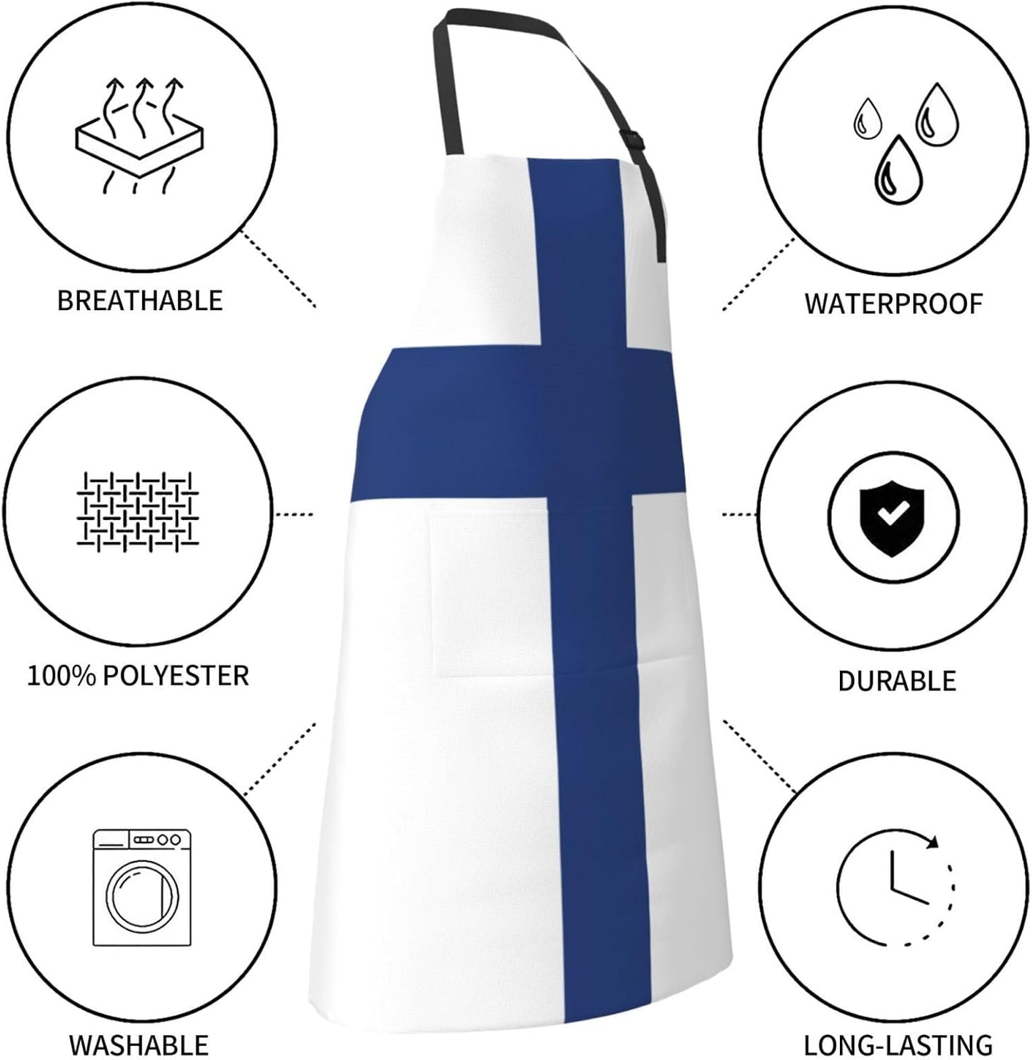 Finnish flag print Waterproof chef's apron with pocket apron for kitchen cooking baking barbecue and gardening