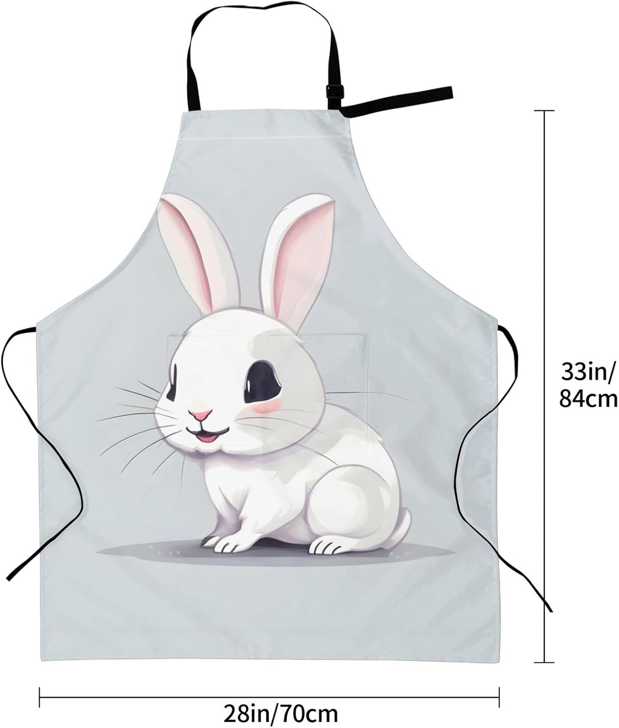 Cute White Rabbit Print Laundry apron 28x33 In Waterproof Kitchen Apron with Pockets for Cooking Baking