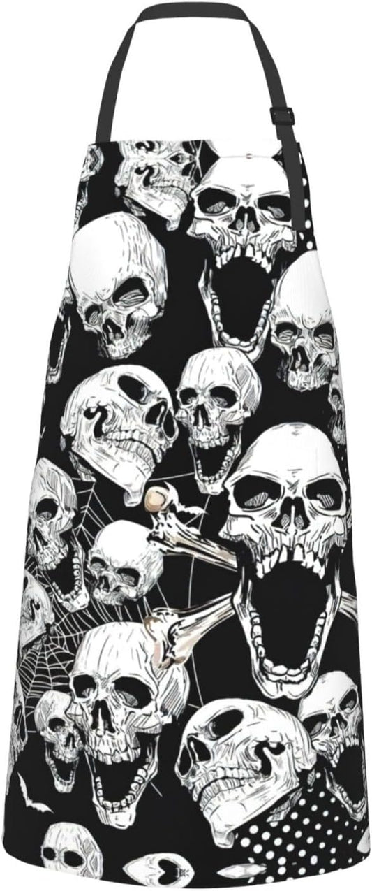 skull background Print 28x33 In Adult Kitchen Apron with Pockets Versatile Chef Smock for Cooking Baking