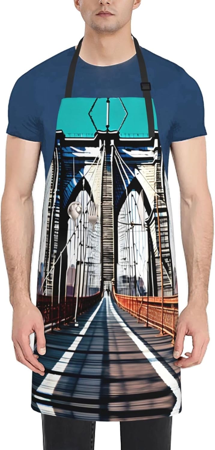 Brooklyn Bridge Print Laundry apron 28x33 In Waterproof Kitchen Apron with Pockets for Cooking Baking