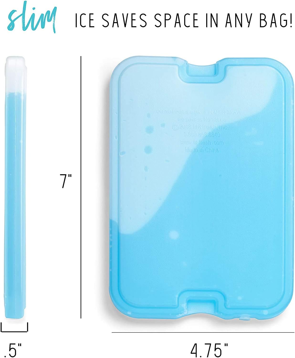 Cool Coolers by Fit & Fresh 4 Pack XL Slim Ice Packs, Quick Freeze Space Saving Reusable Ice Packs for Lunch Boxes or Coolers, Blue, 239ICE, 4 count (Pack of 1)