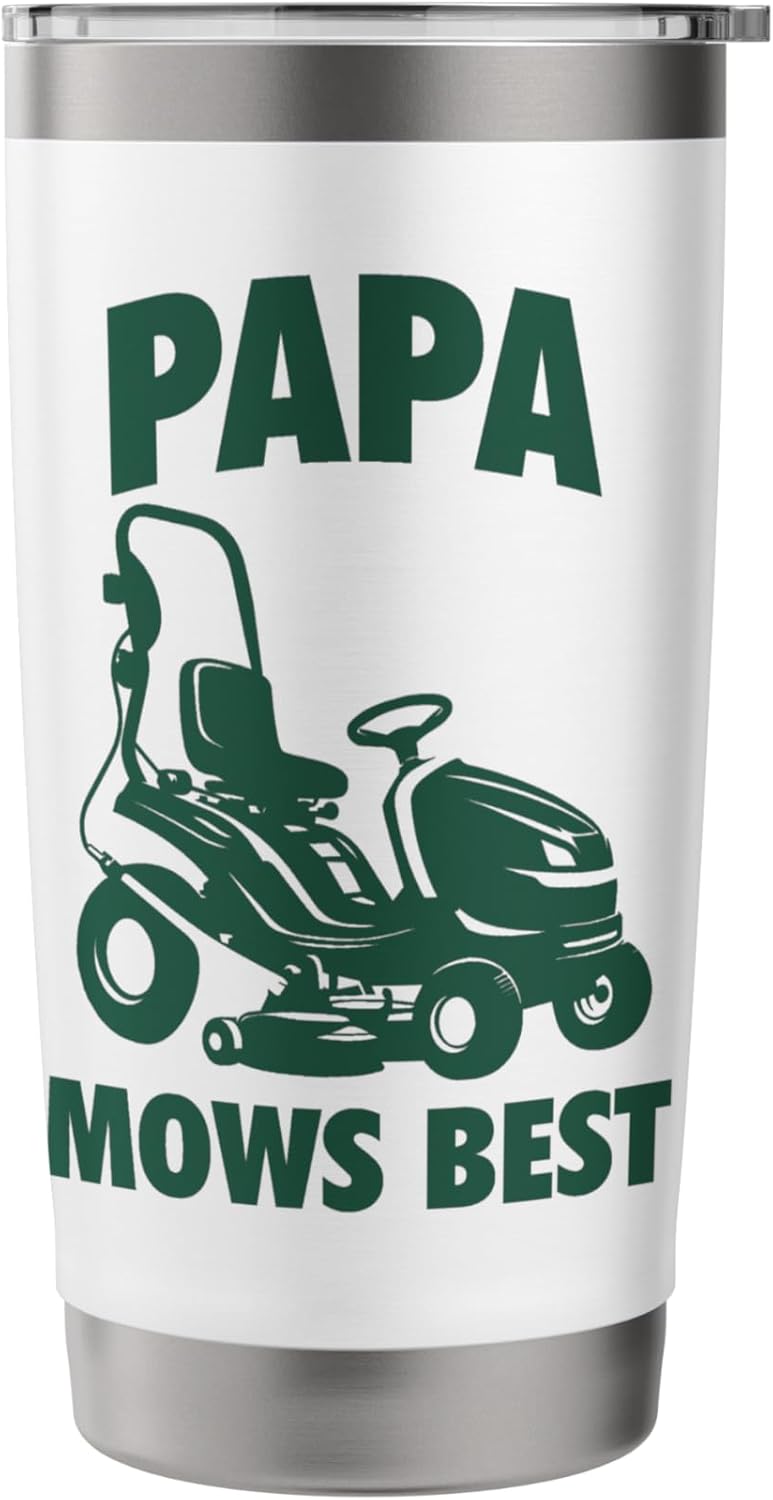 Papa Mows Best Lawn Care Dad Mowing Landscaper Father's Day Stainless Steel Insulated Tumbler