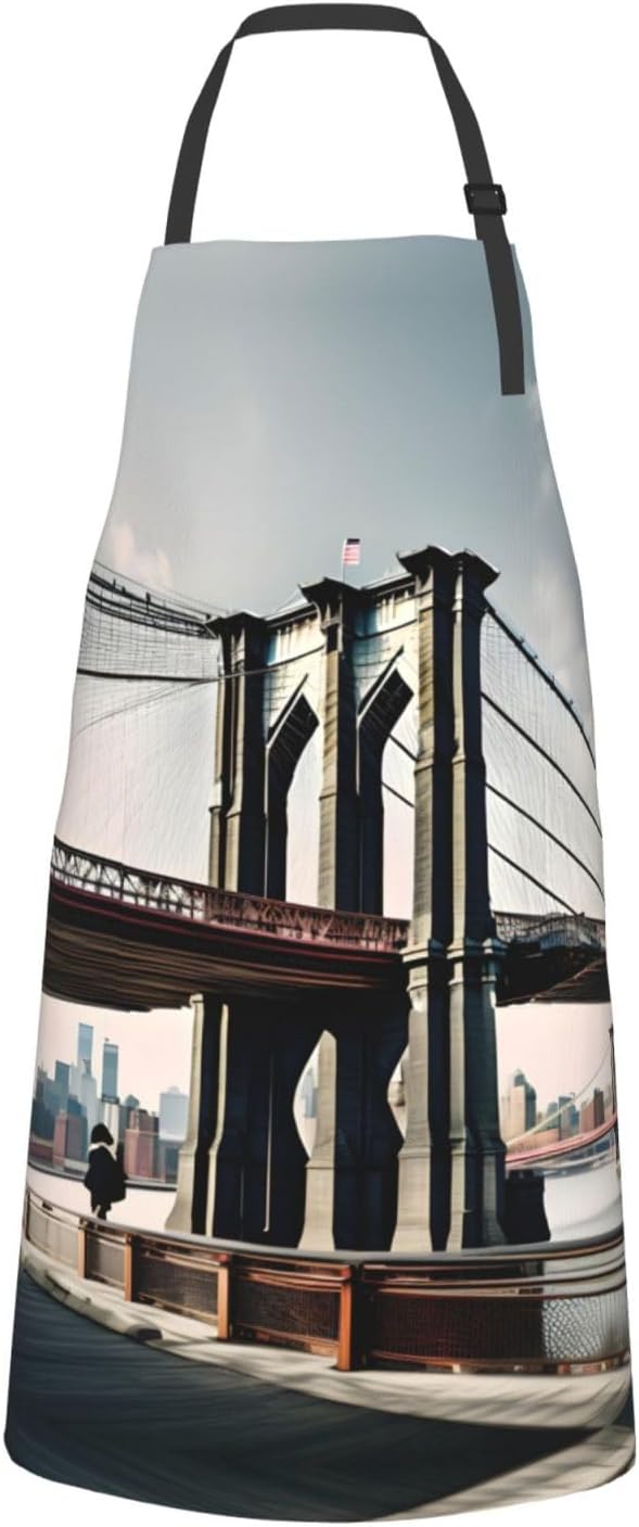 Brooklyn Bridge s Print Laundry apron 28x33 In Waterproof Kitchen Apron with Pockets for Cooking Baking