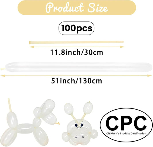100Pcs Clear 260 Balloons, Long Balloon for Tying Balloon Arch, Long Skinny Clear Balloons for Twisting Ballons Animal balloons Birthday Party Wedding Festival Decorations