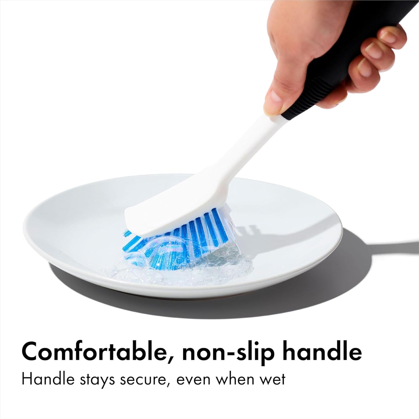 OXO Good Grips Dish Brush, Nylon Bristles with Built-in Scraper, Safe 