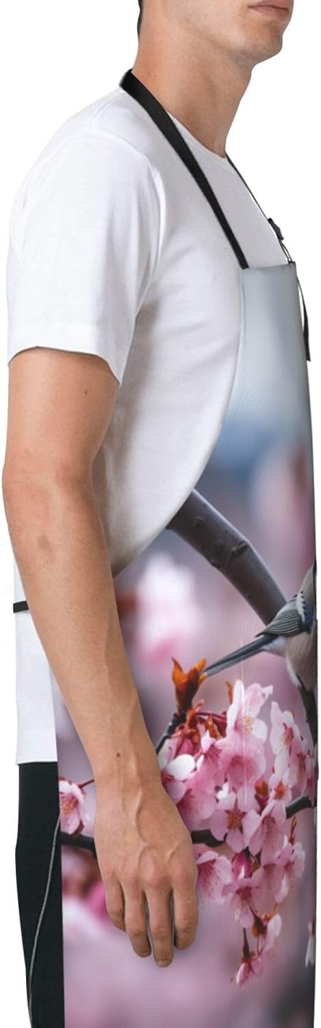 Spring Bird print Waterproof apron with pocket adjustable cooking apron for adult kitchen bibs to bake