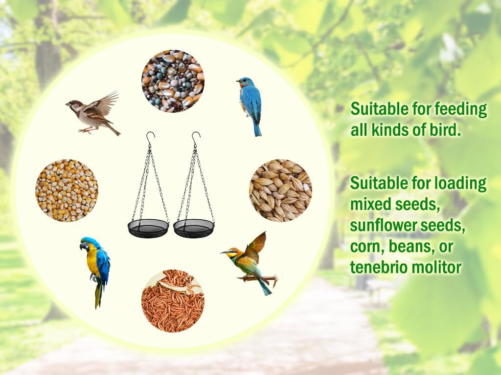 2PCS Metal Hanging Bird Feeder Tray, Hanging Feeder Seed Tray, with Chains, Outside Hanging Bird Feeder Tray, Metal Mesh Platform Feeders,Seed Tray Platform,for Attracting Birds,Outdoors,Garden