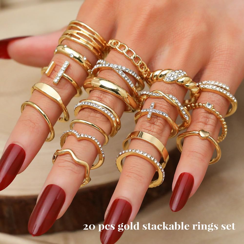 KISS WIFE Golden Silvery Black Kunckle Rings Set for Women, Dainty Sim