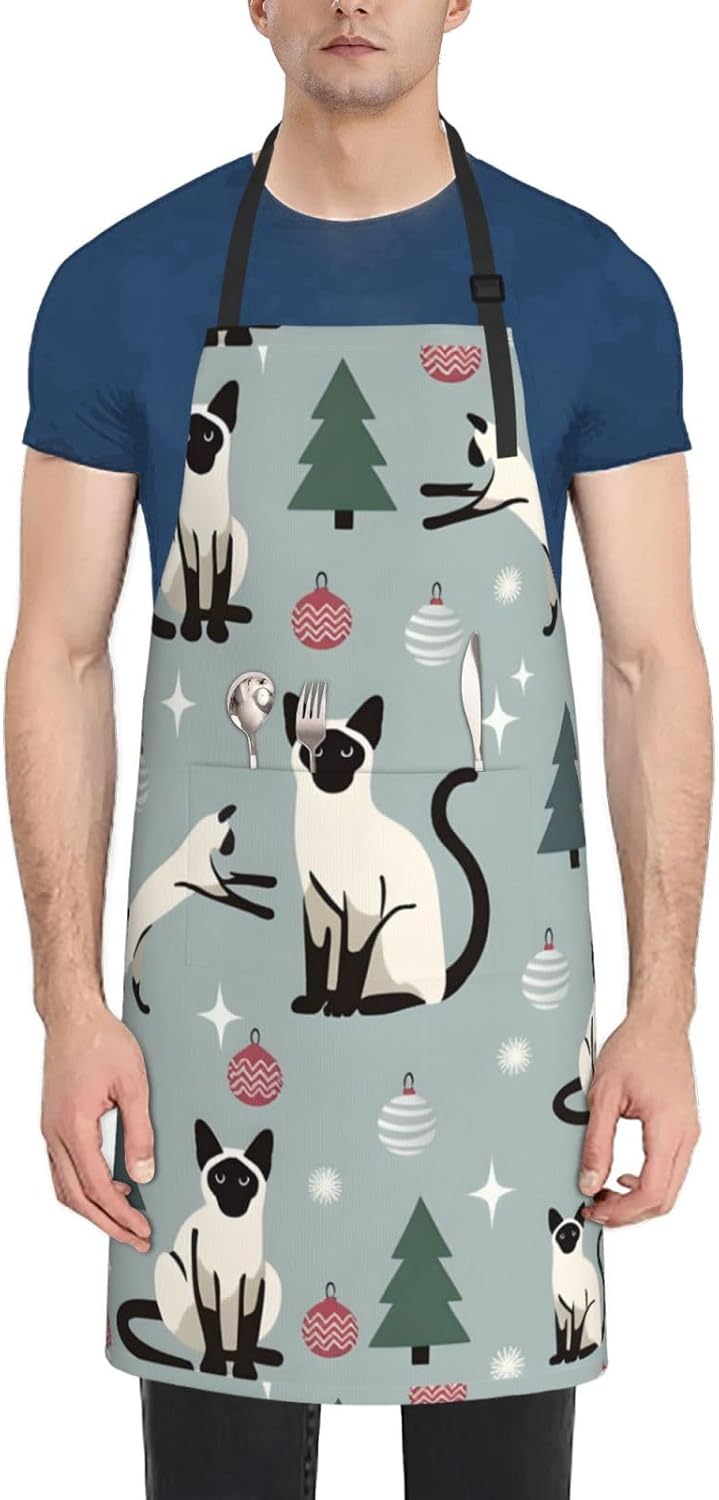 YANYU Fun cat and tree Print 28x33 In Kitchen Apron Stylish Chef Apron with Pockets for Cooking Baking Painting