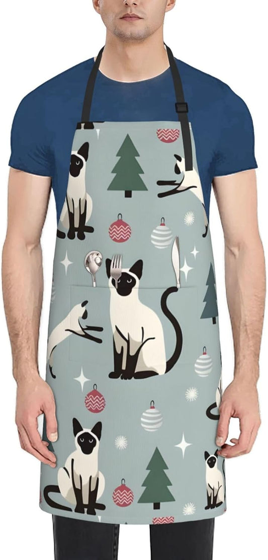 YANYU Fun cat and tree Print 28x33 In Kitchen Apron Stylish Chef Apron with Pockets for Cooking Baking Painting