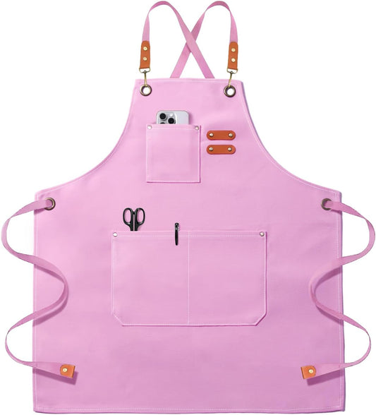 Chef Apron for Men Women Canvas Aprons with 3 Pockets Cross Back Resis