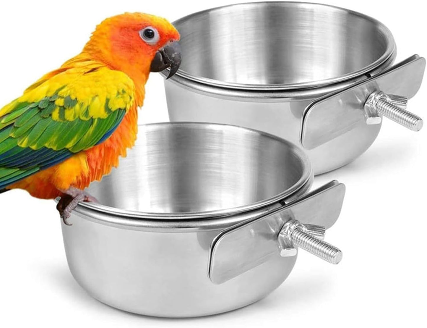 Bird Feeder Bowls for Cage Stainless Steel Dish Parrot Food Bowl Feeding Cup Clamp Holder for Small Pets 2pcs Bird Feeding Dish Parrot Removable Stainless Steel Bowl Clamp Holder Birds Food Dish