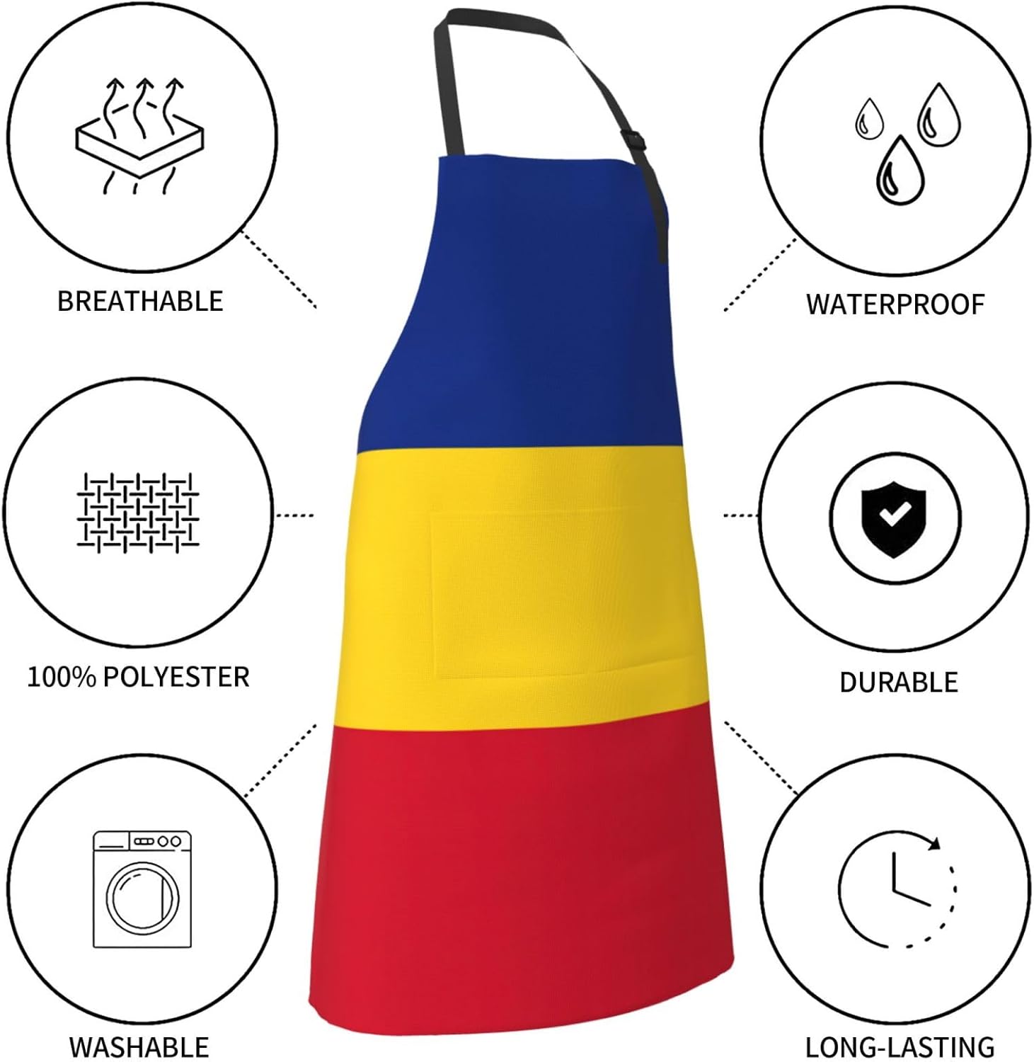 Flag of Romania print Waterproof chef's apron with pocket apron for ki