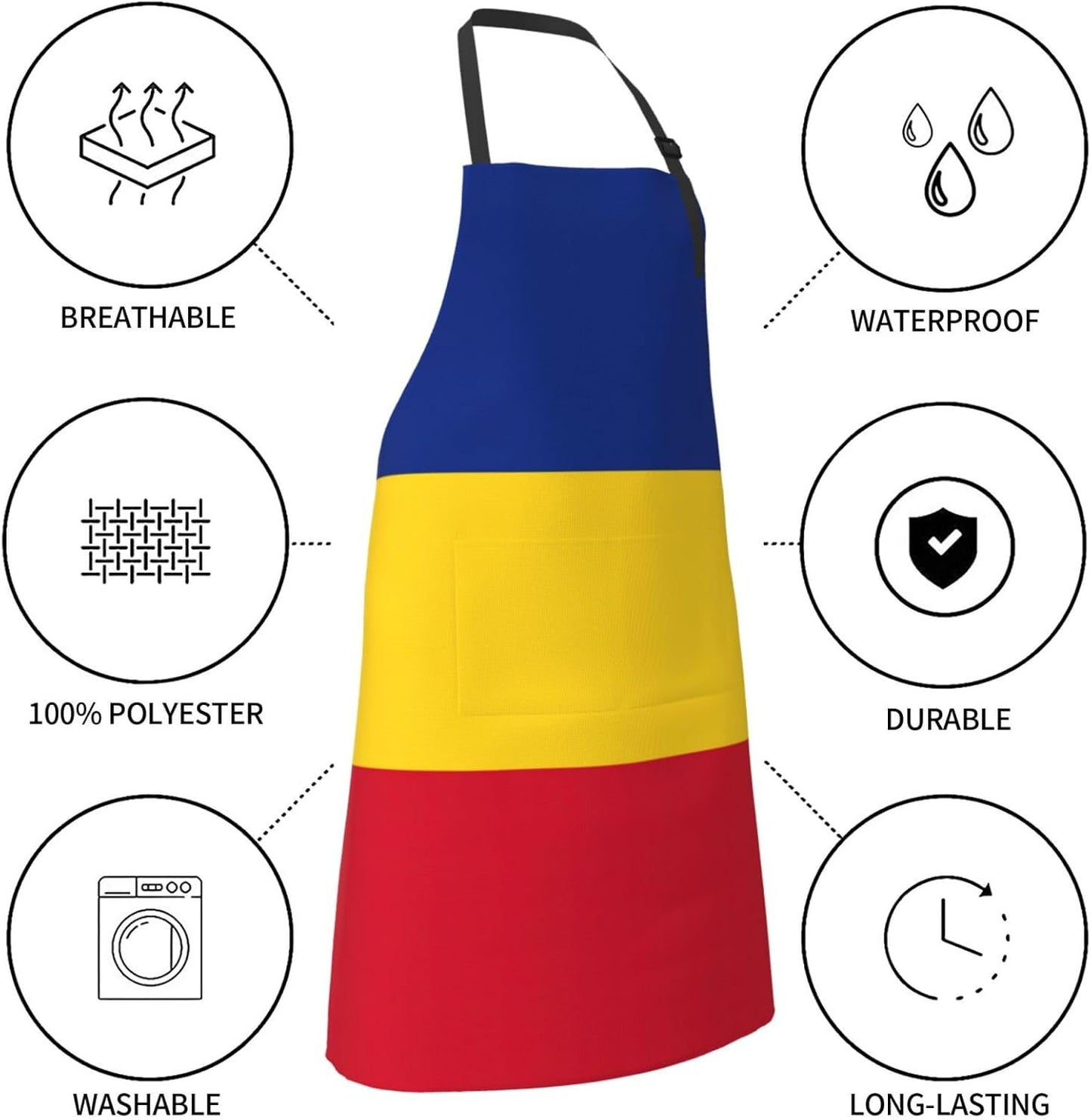 Flag of Romania print Waterproof chef's apron with pocket apron for kitchen cooking baking barbecue and gardening