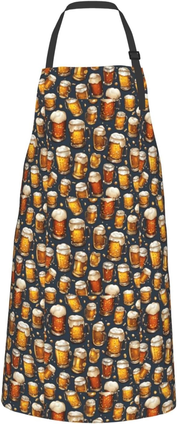 YANYU Beer Print 28x33 In Kitchen Apron Stylish Chef Apron with Pocket