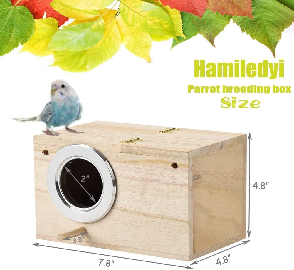 Hamiledyi 2PCS Parakeet Nesting Box Bird House Bird Nest Wood Breeding Box Parrot Mating Box for Parrot Lovebirds Cockatiel Conure Cockatoo Budgie Finch Canary（Style A）