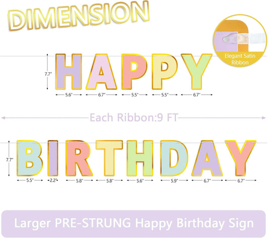 Happy Birthday Banner - 9ft Pre-Strung Happy Birthday Sign for Women, Men, Girls, Boys - No DIY Birthday Decorations & Party Supplies(Macaron)