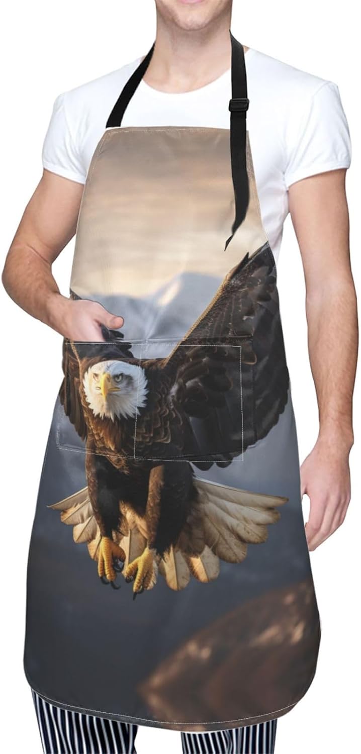 eagle print Waterproof apron with pocket adjustable cooking apron for 