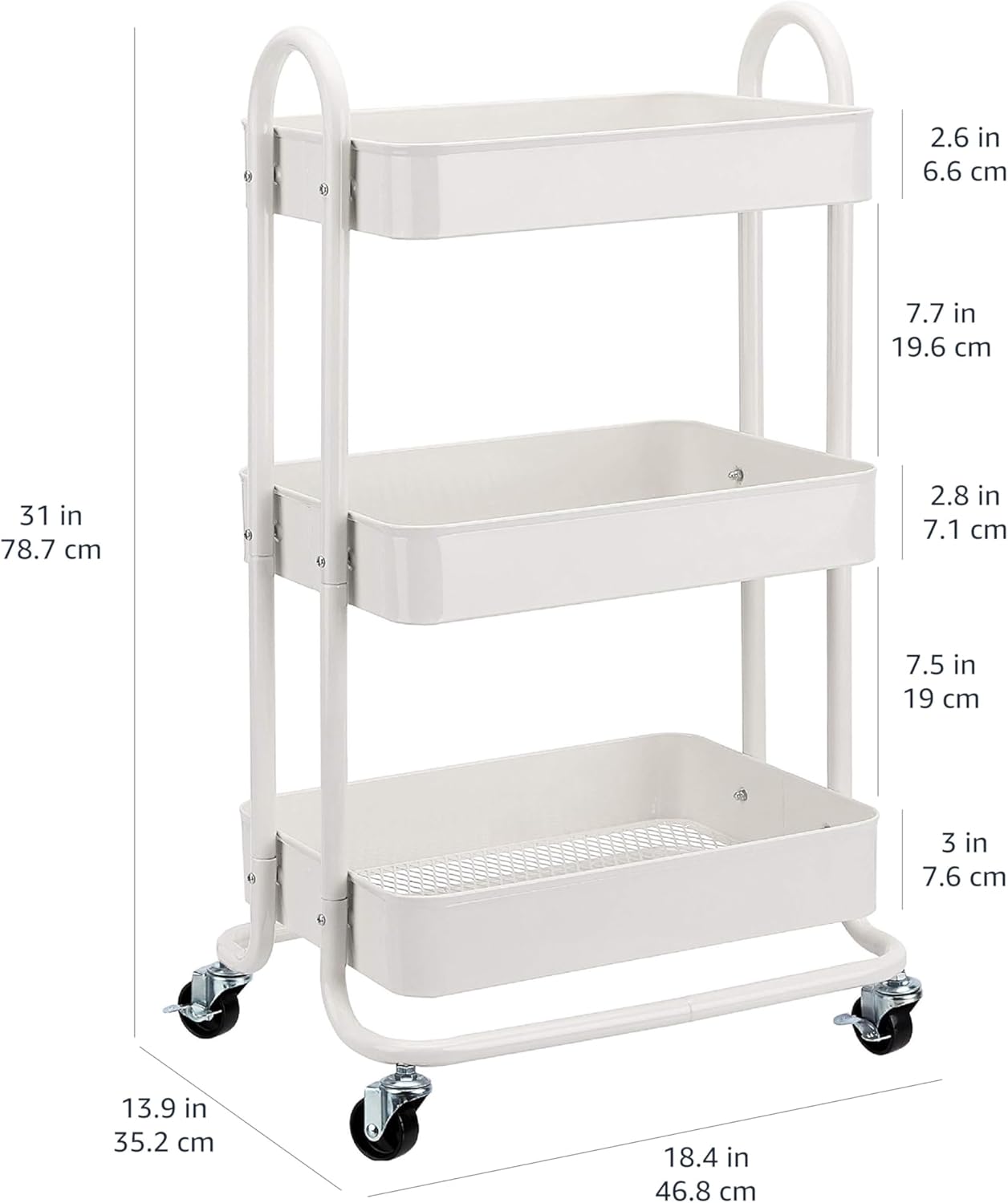 Amazon Basics 3-Tier Rolling Utility Cart, Storage Organizer, Lockable
