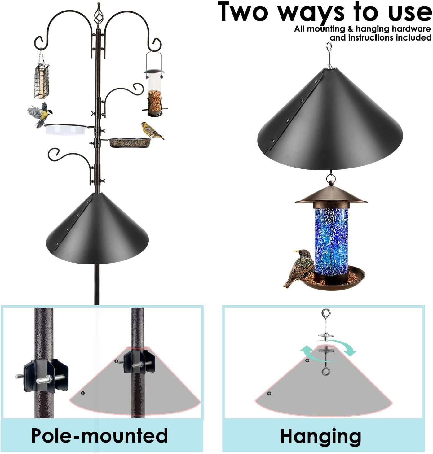 Bird Feeder Pole with Squirrel Baffle - Deluxe Feeder Station Kit Incl