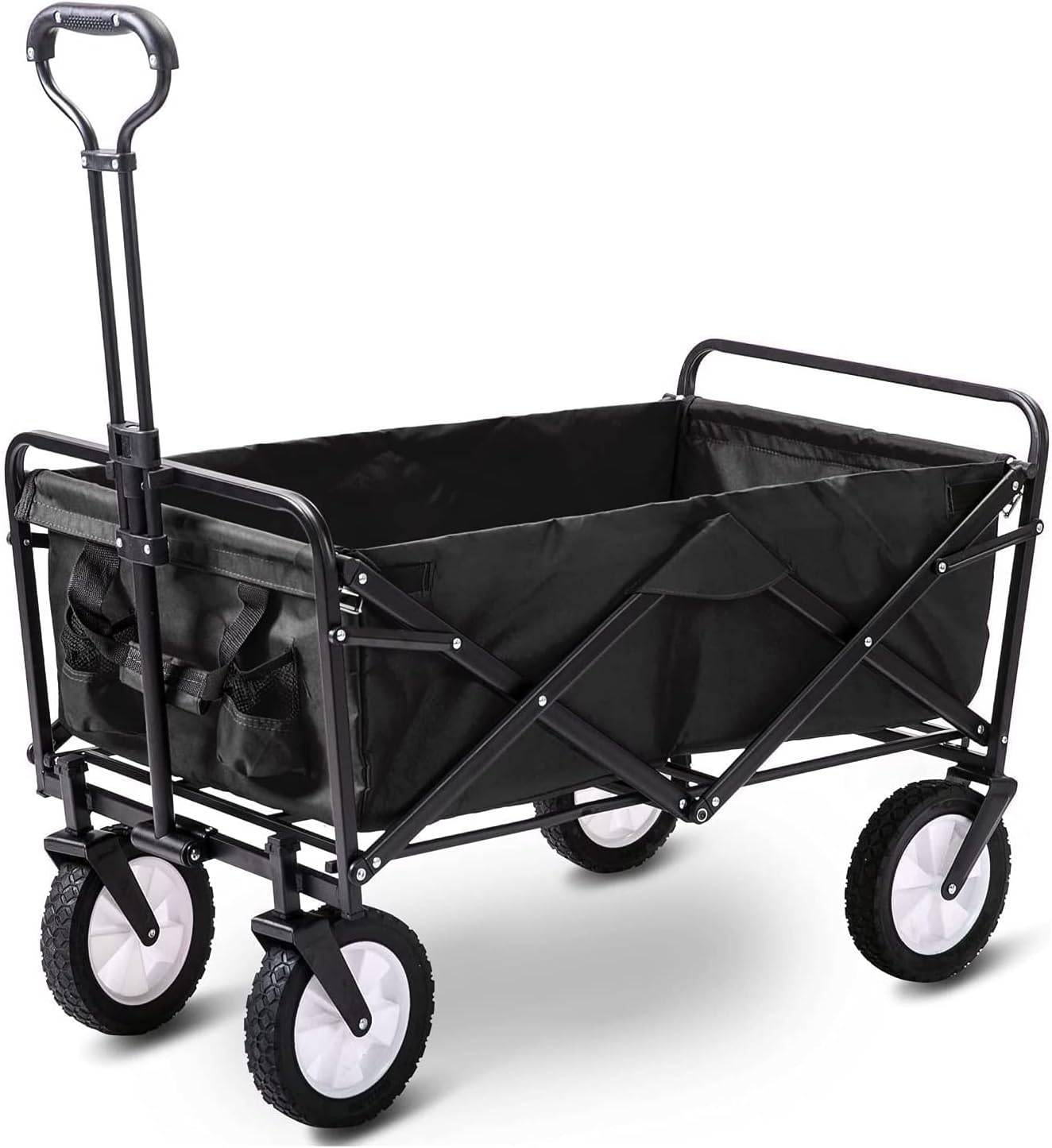 Heavy Duty Collapsible Garden Trolley Cart, Foldable Utility Wagon for Outdoor Camping & Gardening, 80KG Capacity, Adjustable Handle & Universal Wheels, Black