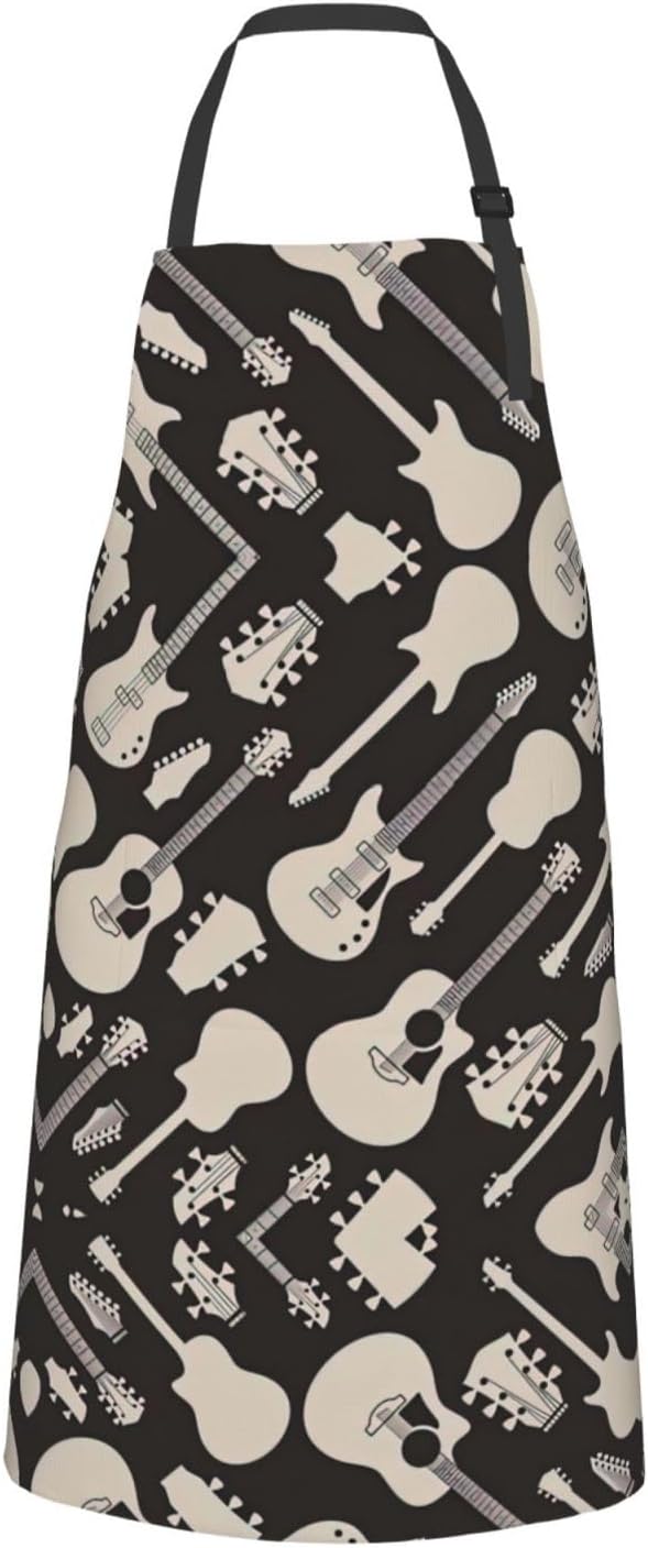 Guitar pattern print Waterproof apron with pocket adjustable cooking apron for adult kitchen bibs to bake