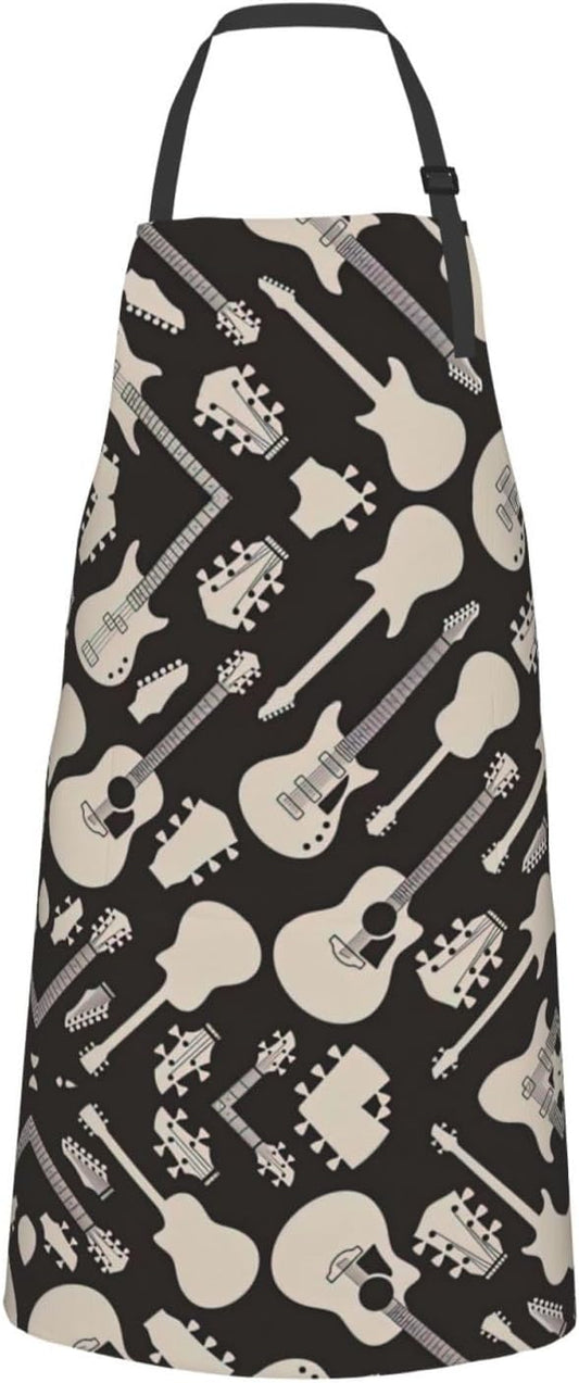 Guitar pattern print Waterproof apron with pocket adjustable cooking apron for adult kitchen bibs to bake