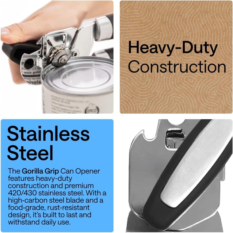GORILLA GRIP Heavy Duty Stainless Steel Smooth Edge Manual Can Opener 