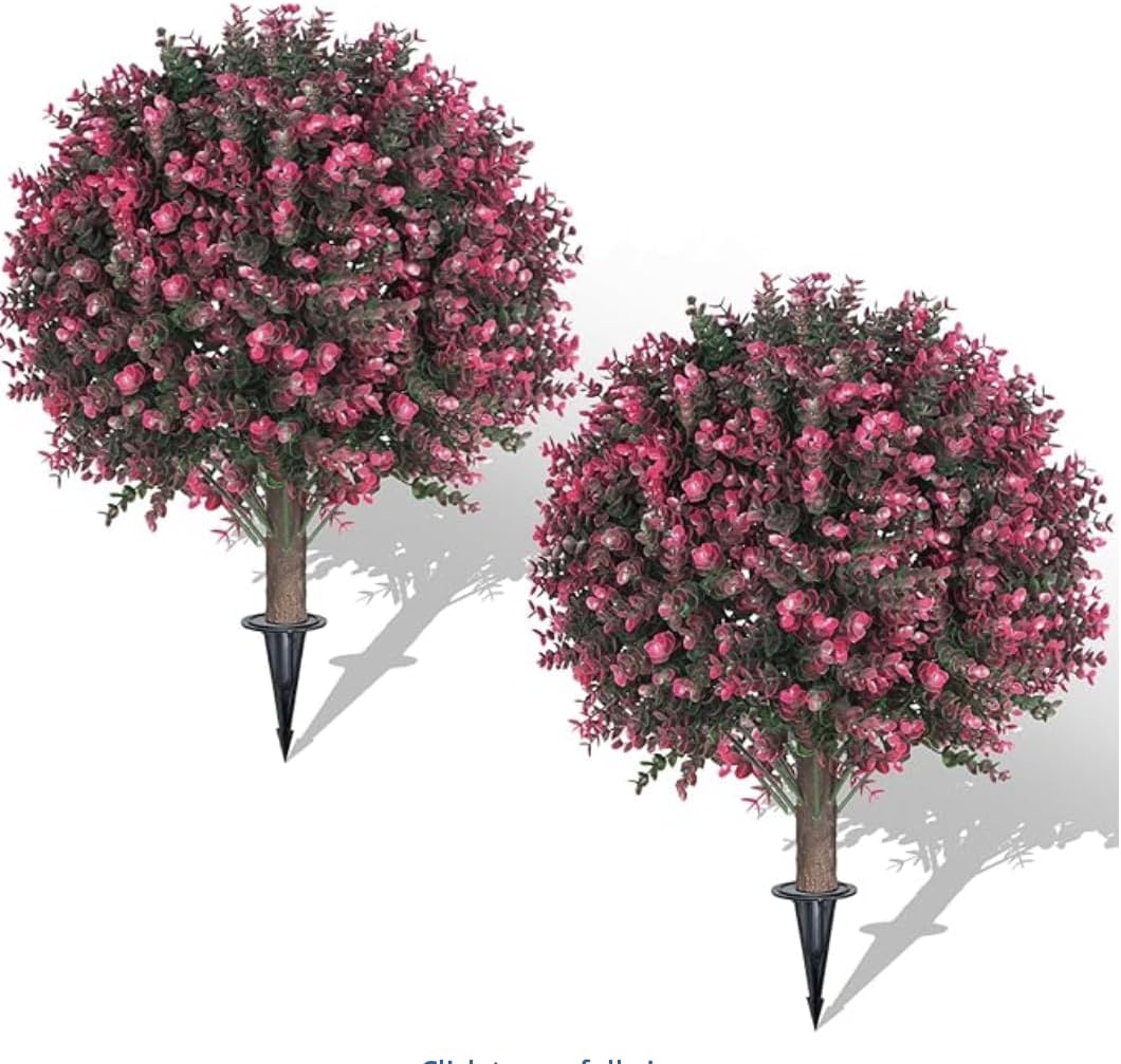 Set of 2 Artificial Rose Boxwood Topiary Eucalyptus (with Ground Spike