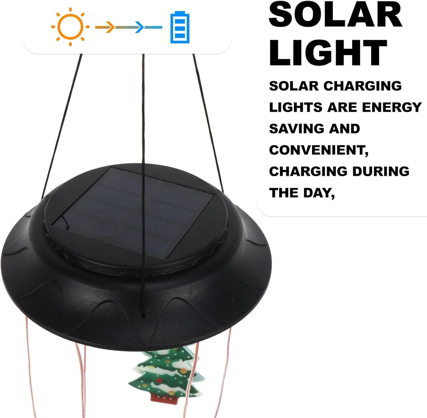 FAVOMOTO Solar Christmas Tree Wind Chime Lamp Outdoor Waterproof Rechargeable Wind Bell Light for Garden Patio Holiday Decor