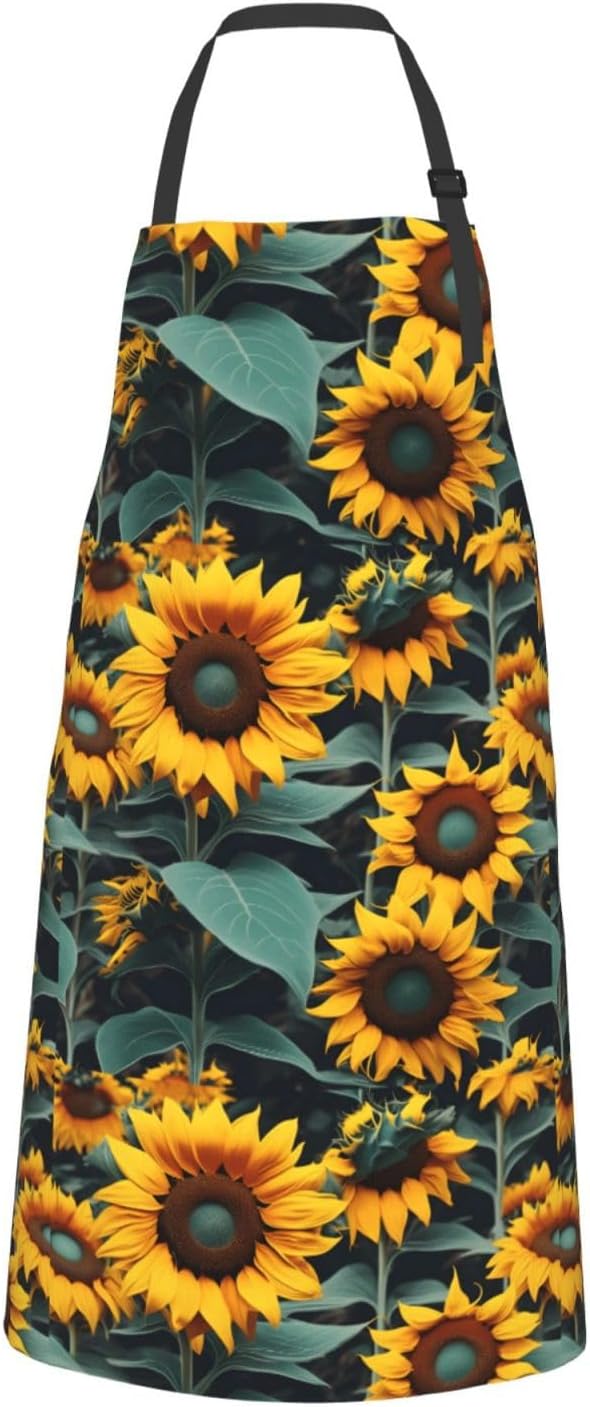 YANYU Wild Flower Sunflowers Print 28x33 In Kitchen Apron Stylish Chef Apron with Pockets for Cooking Baking Painting