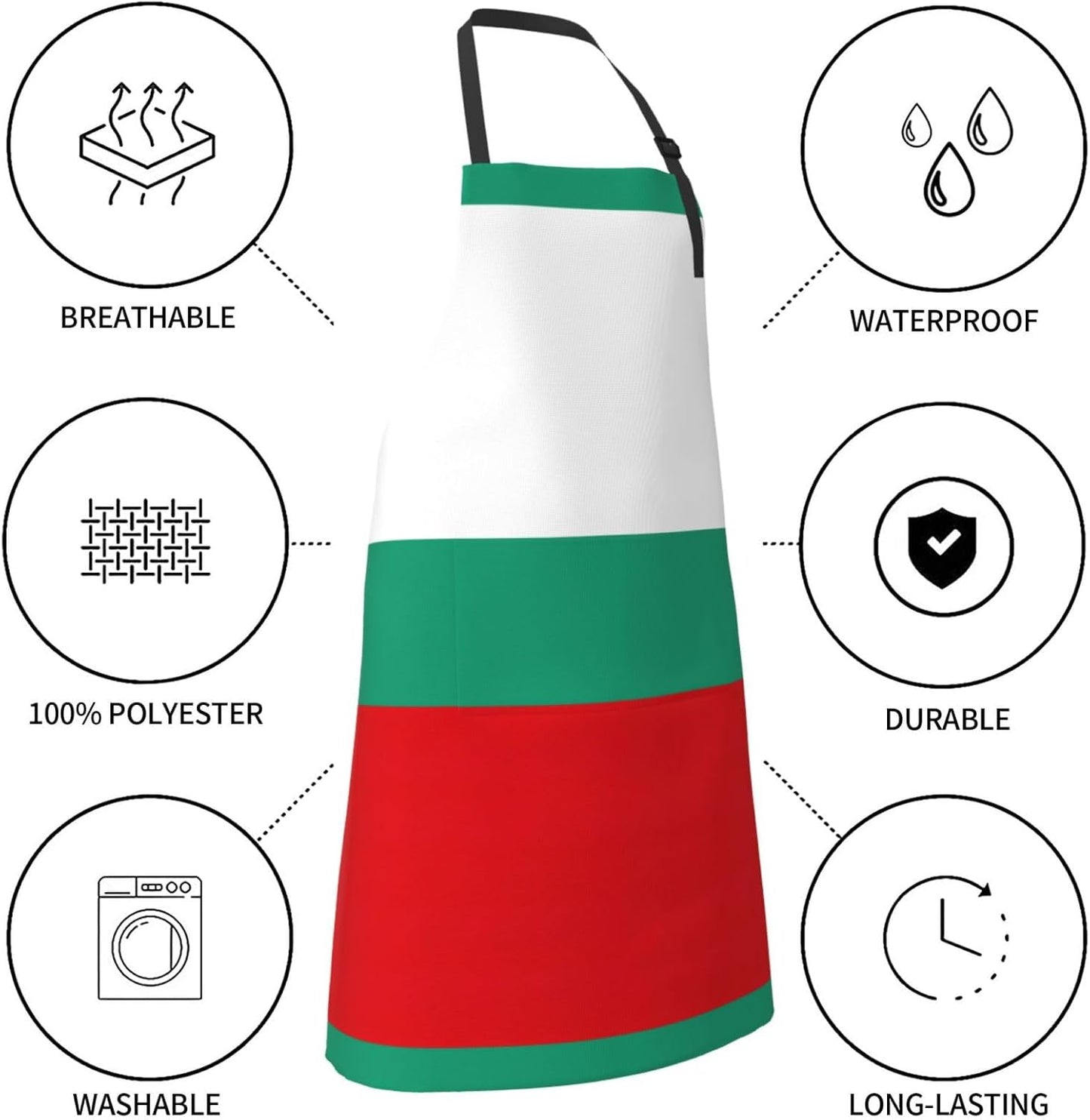 Bulgarian Flag print Waterproof chef's apron with pocket apron for kitchen cooking baking barbecue and gardening