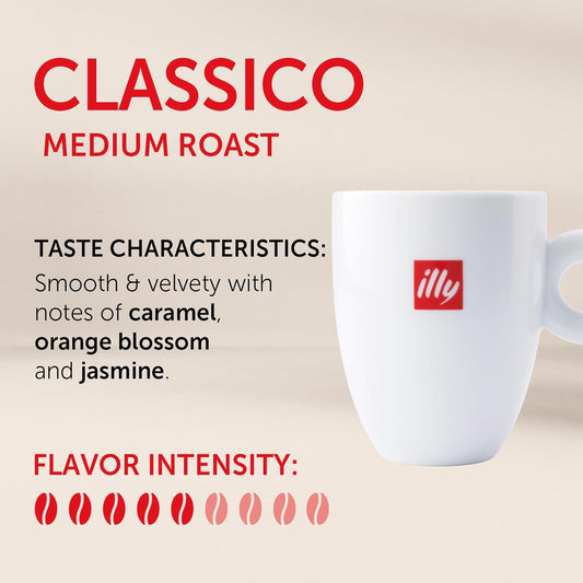 Illy Classico Whole Bean Coffee, Medium Roast, Classic Roast With Notes Of Caramel, Orange Blossom And Jasmine, 100% Arabica Coffee, No Preservatives, 8.8 Ounce Can (Pack Of 1)