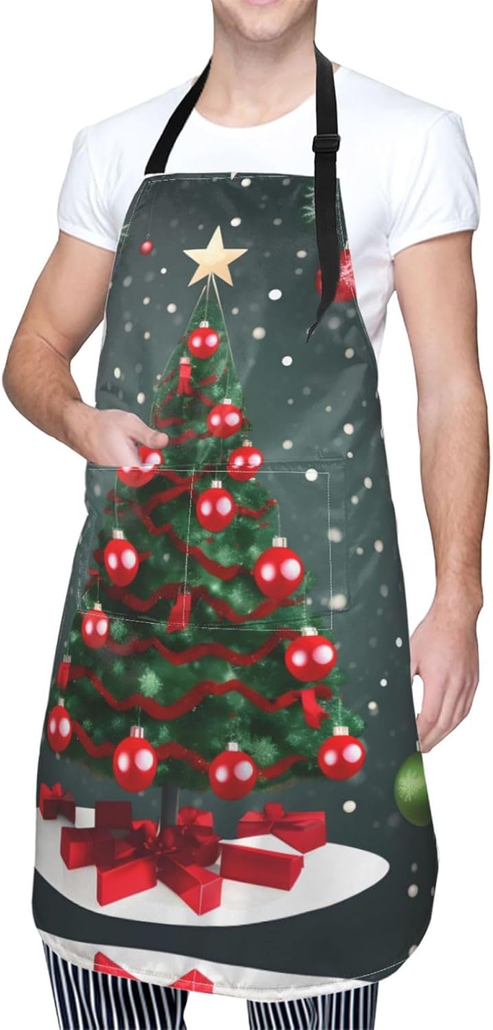 Christmas Tree and ball Print Laundry apron 28x33 In Waterproof Kitche