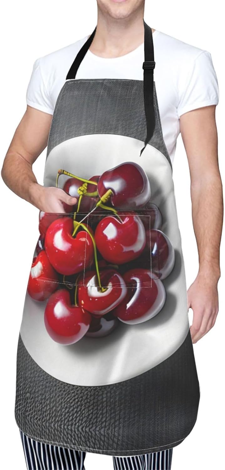 Fresh Cherry Print 28 x 33in Waterproof Apron with Pockets Fashionable Versatile Smock for Baking