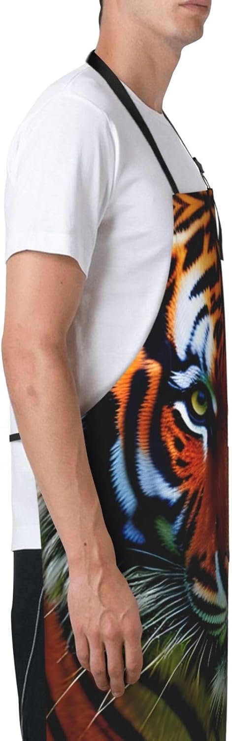 Tiger Stripes Orange Pattern print Waterproof chef's apron with pocket apron for kitchen cooking baking barbecue and gardening