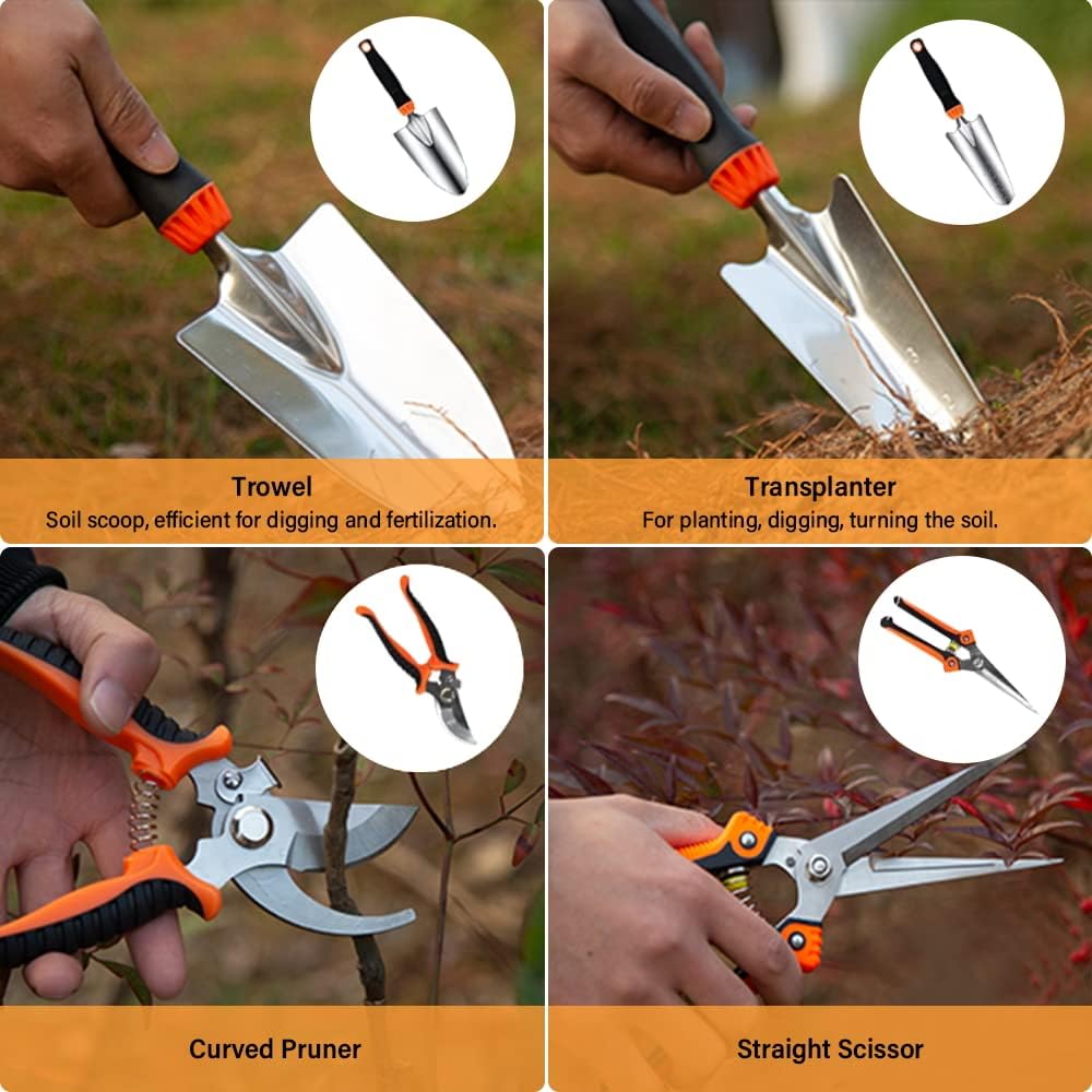 Garden Tool Set,10 PCS Stainless Steel Heavy Duty Gardening Tool Set w