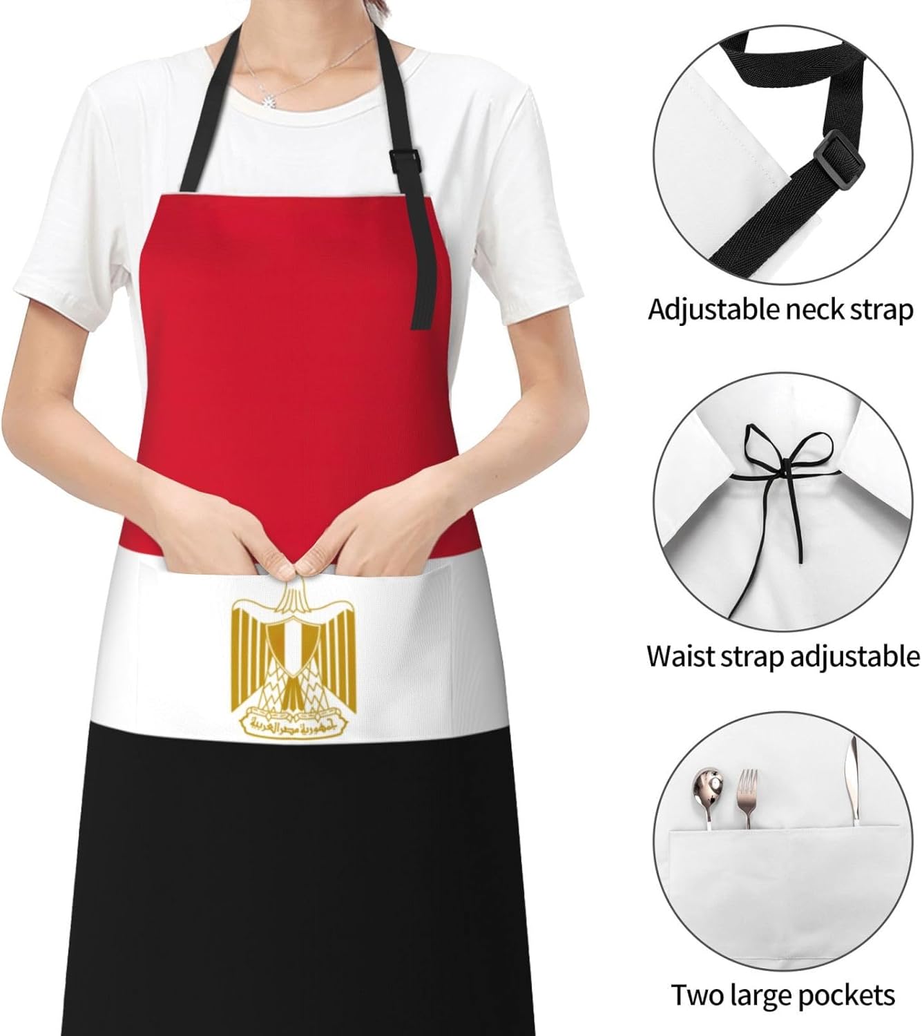 Egyptian flag print Waterproof chef's apron with pocket apron for kitchen cooking baking barbecue and gardening