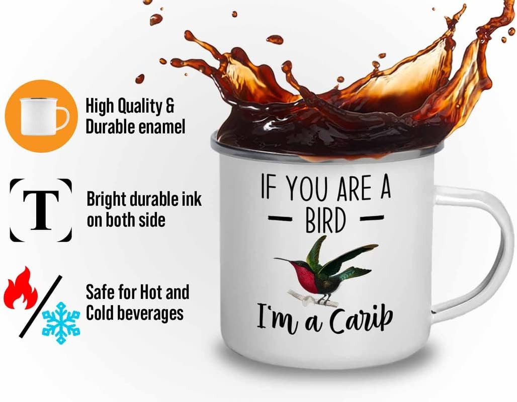 Bird Lover Camper Mug 12oz - Bird and Carib - Hummingbird Nest Cage Parrot Dad Gardening Outdoor Birdwatcher Feeder