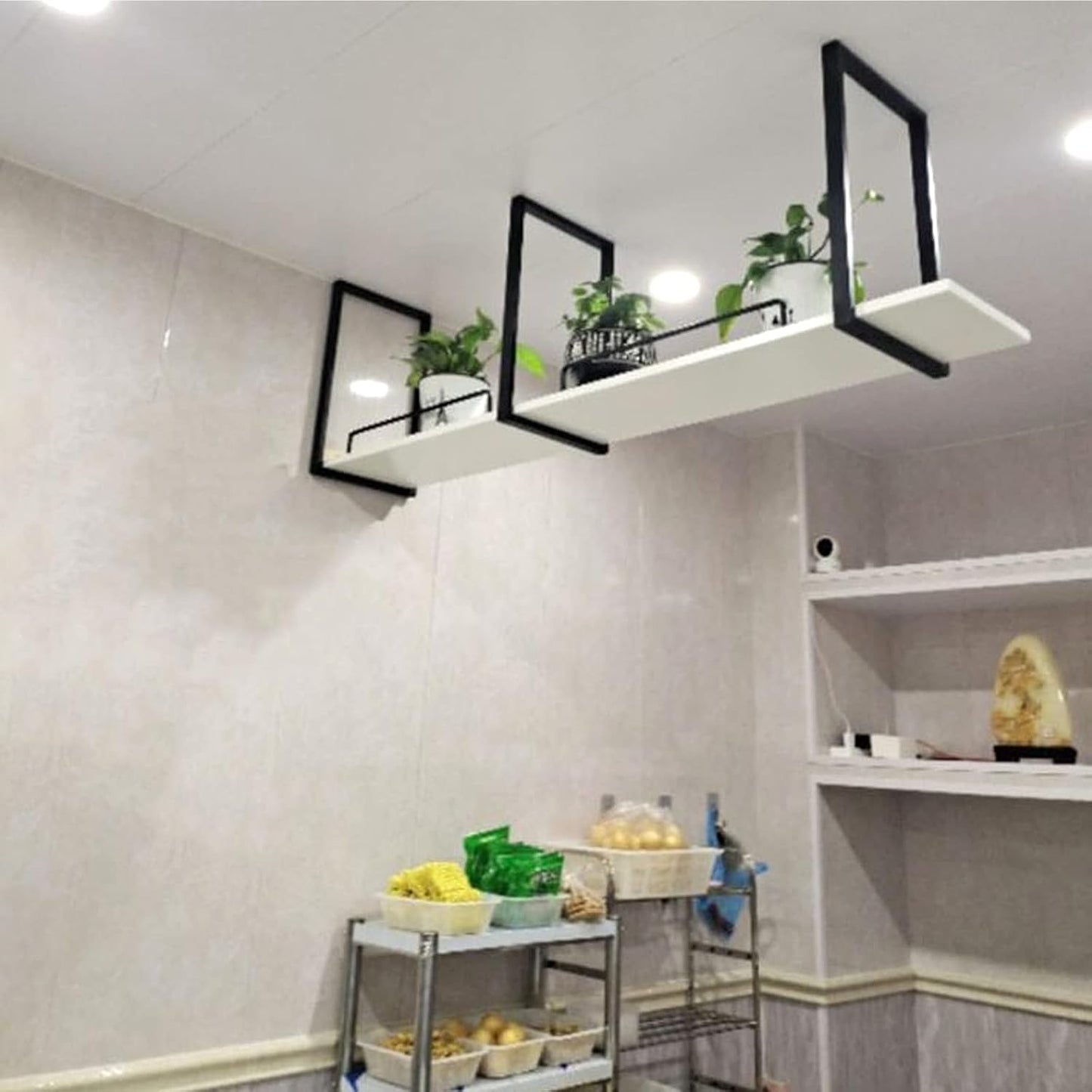 WallMounted Plant StandEuropean Loft Style Hanging Wine RackCeiling Storage Shelf with GuardrailDecorative Iron Etagere for Home Decor (Size: 140x30x50CM)