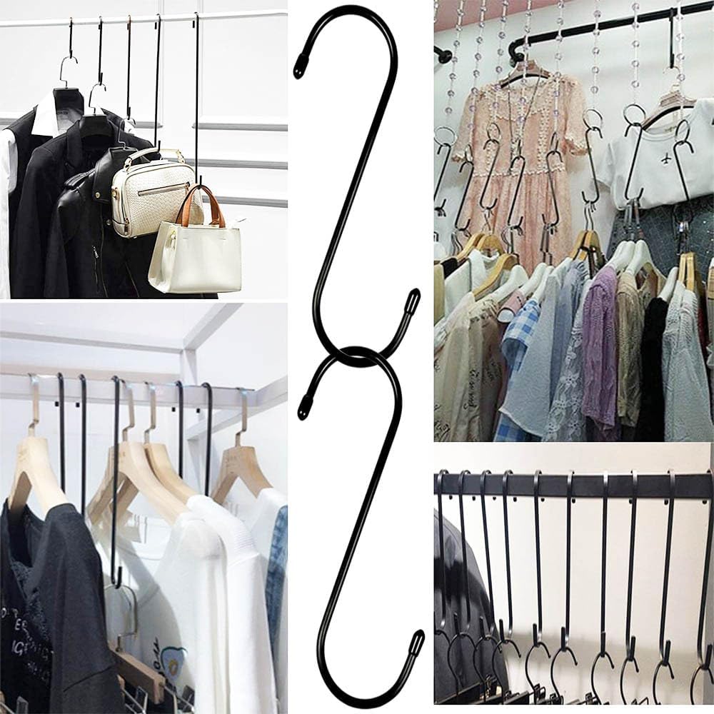 8 Pack 10 inch Black S Hooks Long Large S-Shaped Hooks for Hanging Plants, Flower Baskets, Stocking Holder, Outdoor Garland Hanger, Heavy Duty Metal Hooks for Pergola,Closet, Garden,Patio