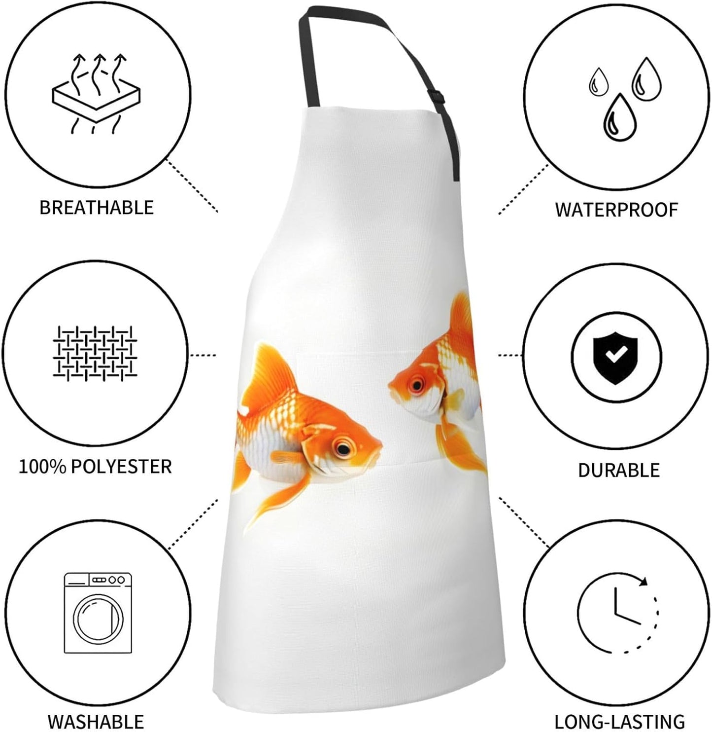 Cute goldfish Print Laundry apron 28x33 In Waterproof Kitchen Apron with Pockets for Cooking Baking